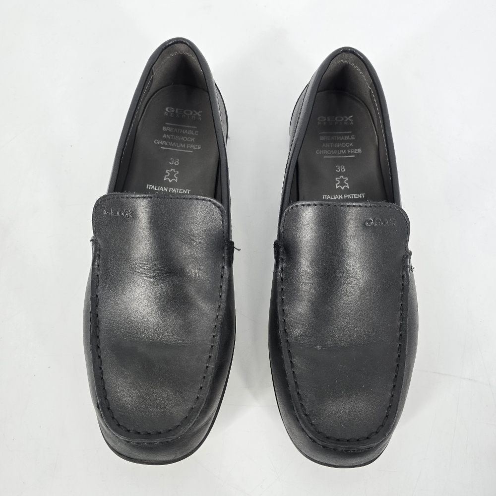 Geox Respira Boys Black Leather Dress Loafers Size 38 Antishock US 5.5 6